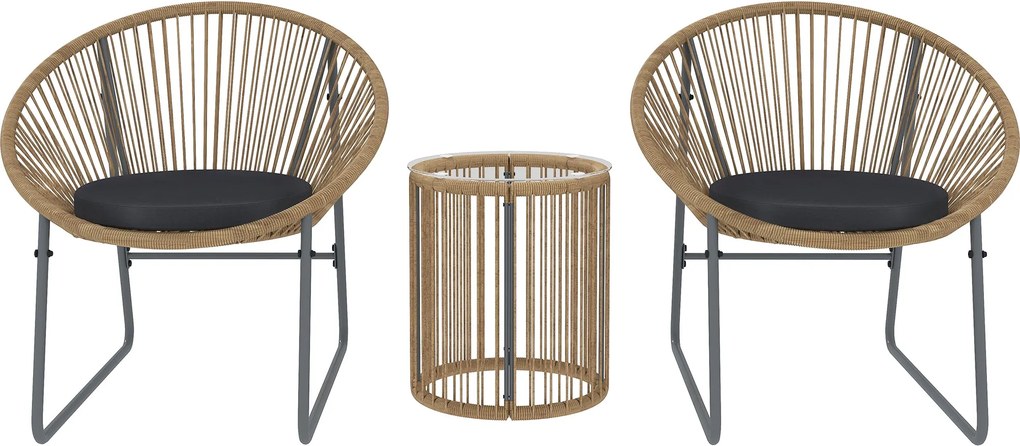 Outsunny 3 darabos kültéri kertibútor szett 2 székkel és üveg tetejű rattan asztallal párnákkal erkélyre, teraszra - Aosom