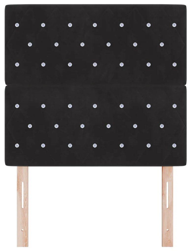 Fekete Bársony Fejtámla Kristály Gomb Párnázással, 100 cm, Fekete Bársony Fejtámla Kristály Gomb Párnázással, 200 cm