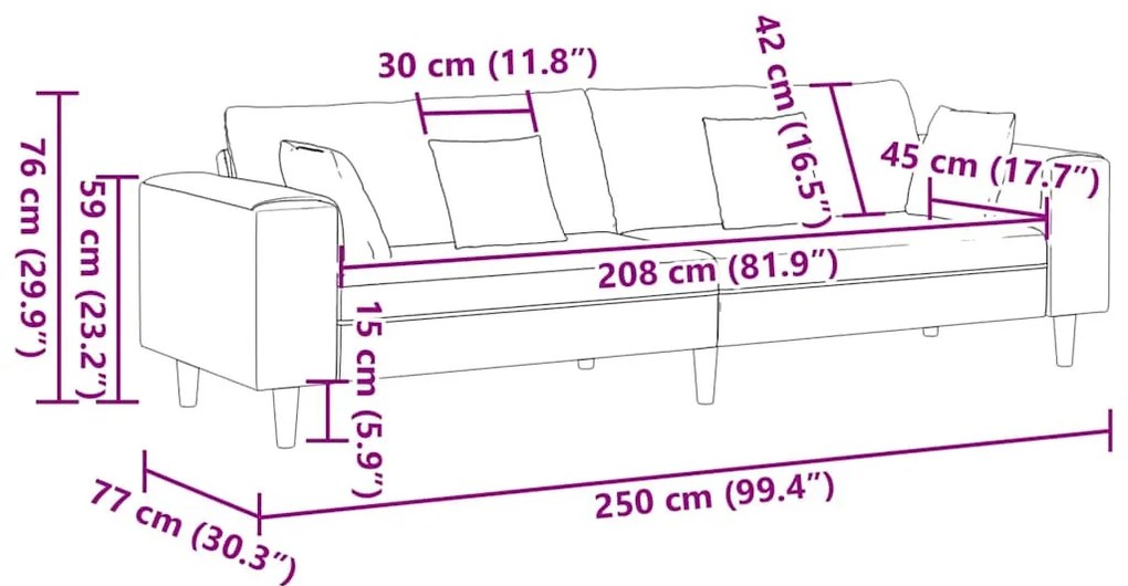 Bársony Kanapé párnával Sötétszürke 208 cm Bársony