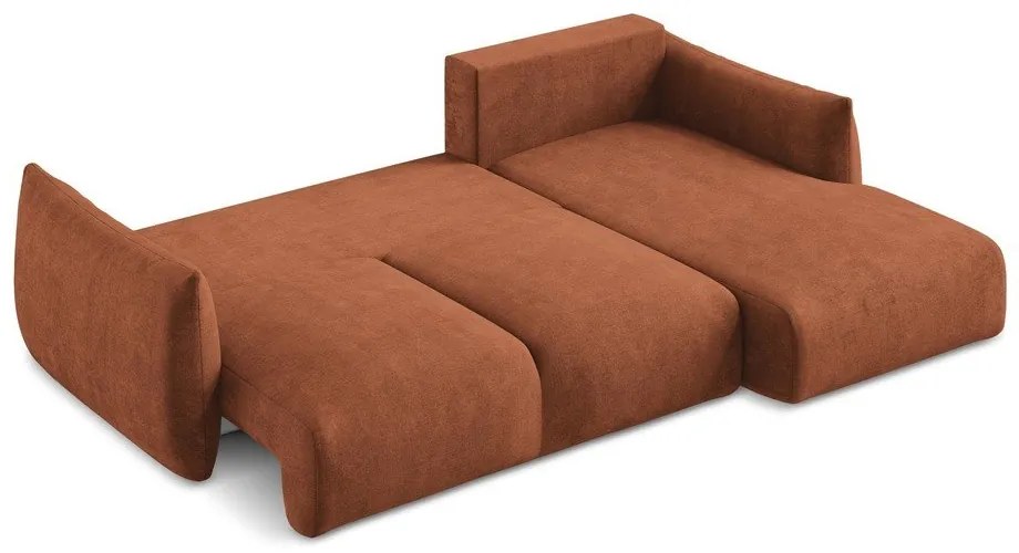 Terrakotta színű zsenília kinyitható sarokkanapé (jobb oldali-heverő résszel) Leila – Makamii