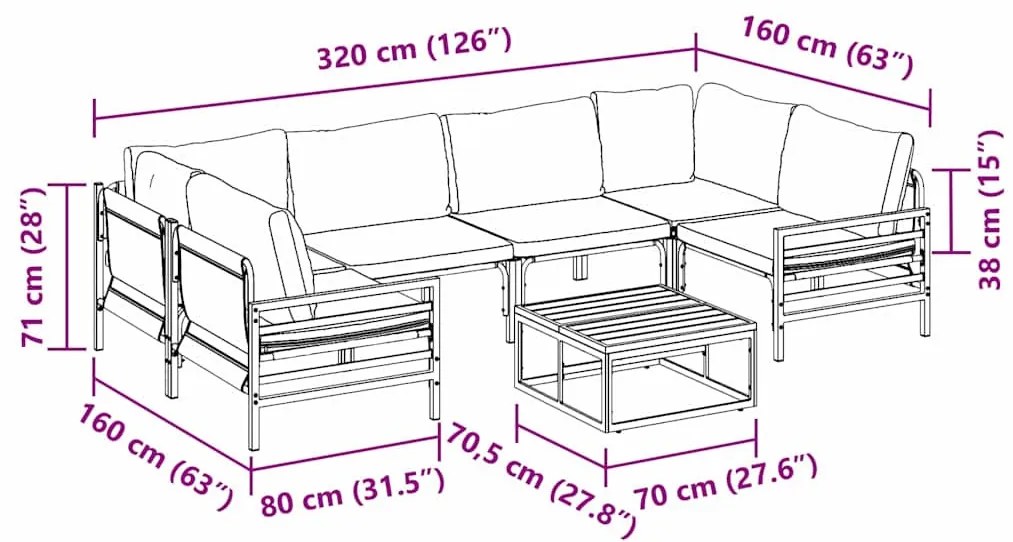 Kerti Kanapé Szett 7 pcs Antracit Acél