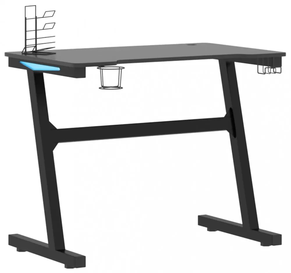 fekete LED-es Z-lábú gamer asztal 90 x 60 x 75 cm