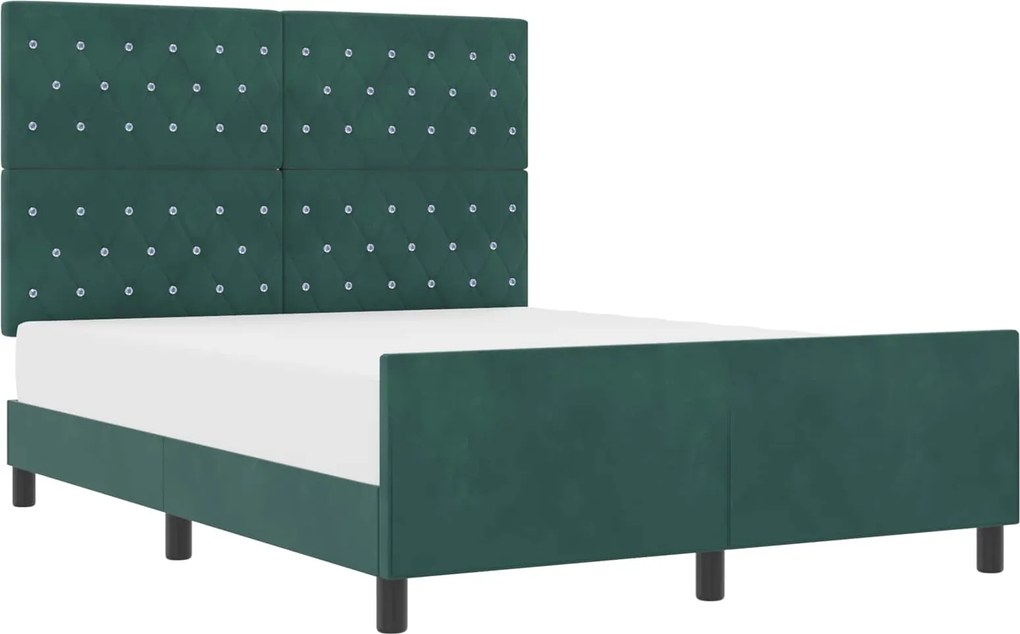 vidaXL Boxrugós ágy fejtámlával Sötétzöld 140 x 190 cm Bársony