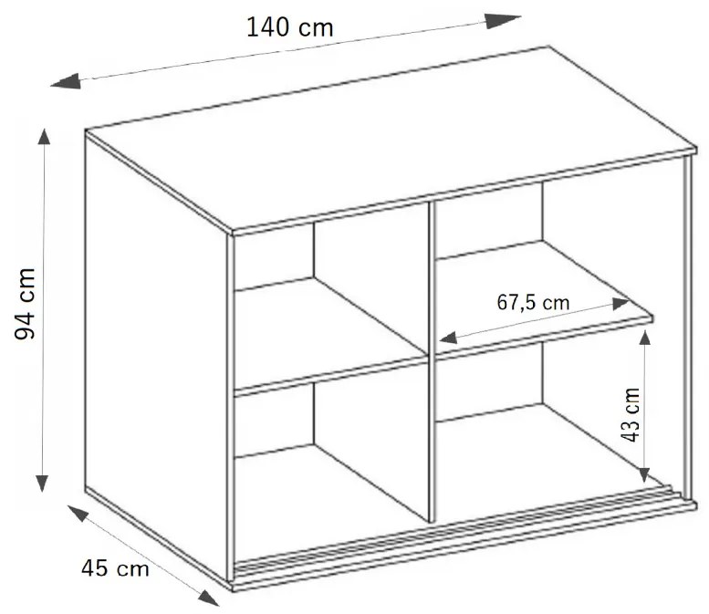 Tablet 2 140 Tolóajtós Komód 140cm, Szürke Hamu