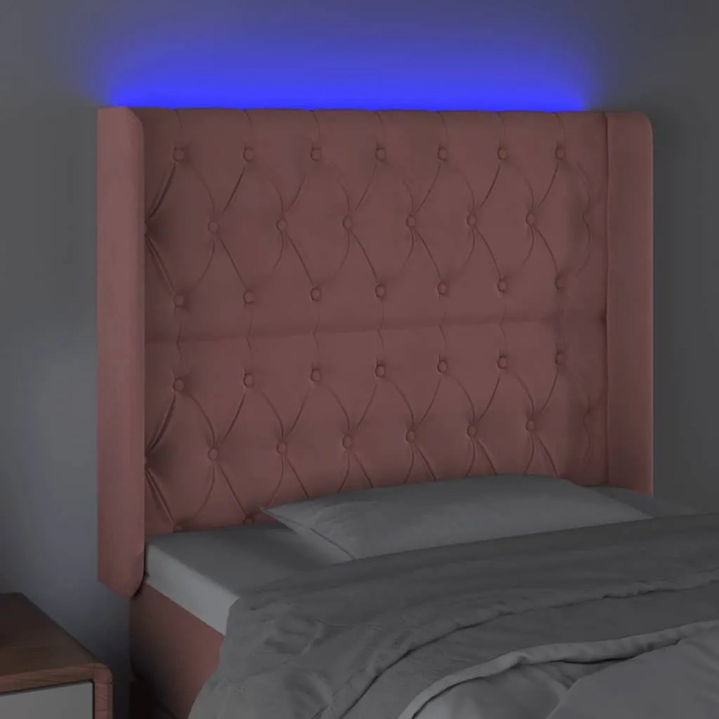 rózsaszín bársony LED-es fejtámla 103x16x118/128 cm