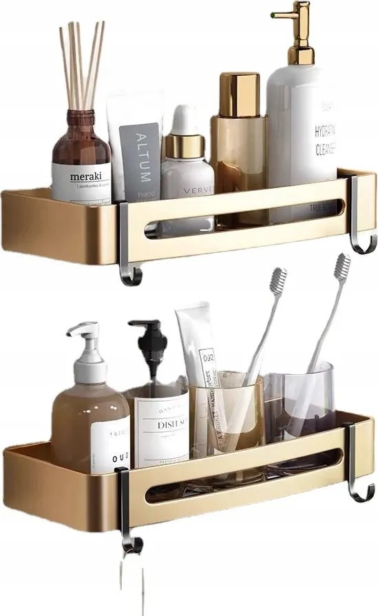 Fürdőszoba polc fúrás nélkül 2db ragasztó arany