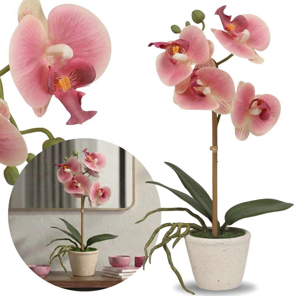 Mesterséges orchidea, orchidea Cserépben, Mint Egy Élő Prémium Díszvirág 30 cm