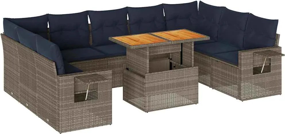 vidaXL 10 részes szürke polyrattan kerti ülőgarnitúra párnákkal