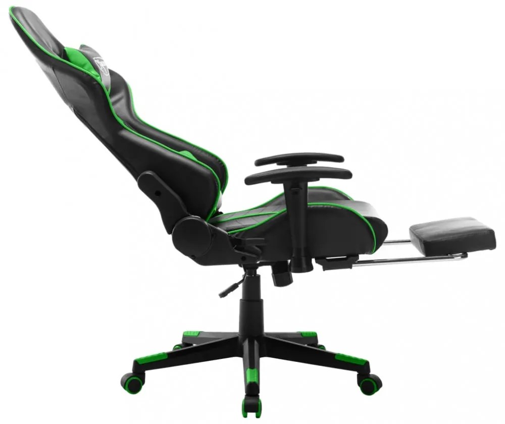 fekete és zöld műbőr gamer szék lábtámasszal