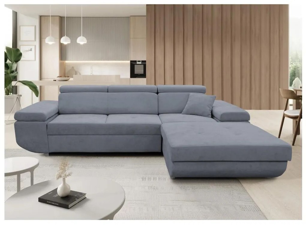 CASTELO jobb oldali, kihúzható L-alakú sarokkanapé tárolóval, sötétszürke