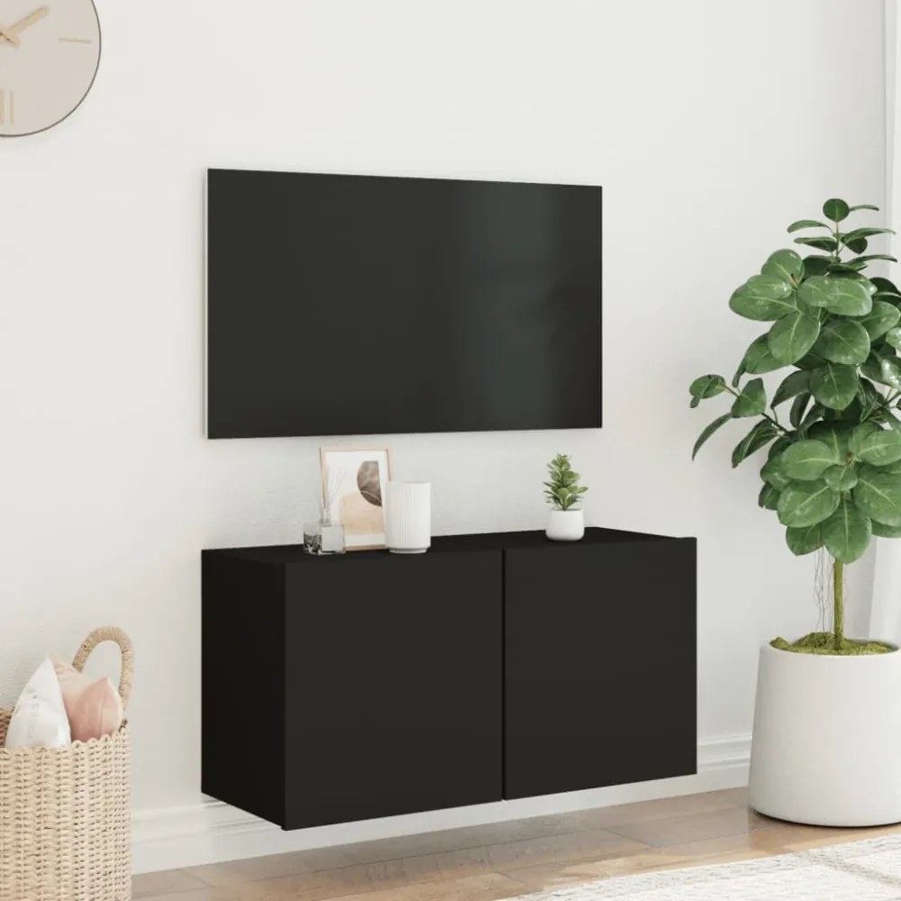 fekete falra szerelhető TV-szekrény 80 x 30 x 41 cm