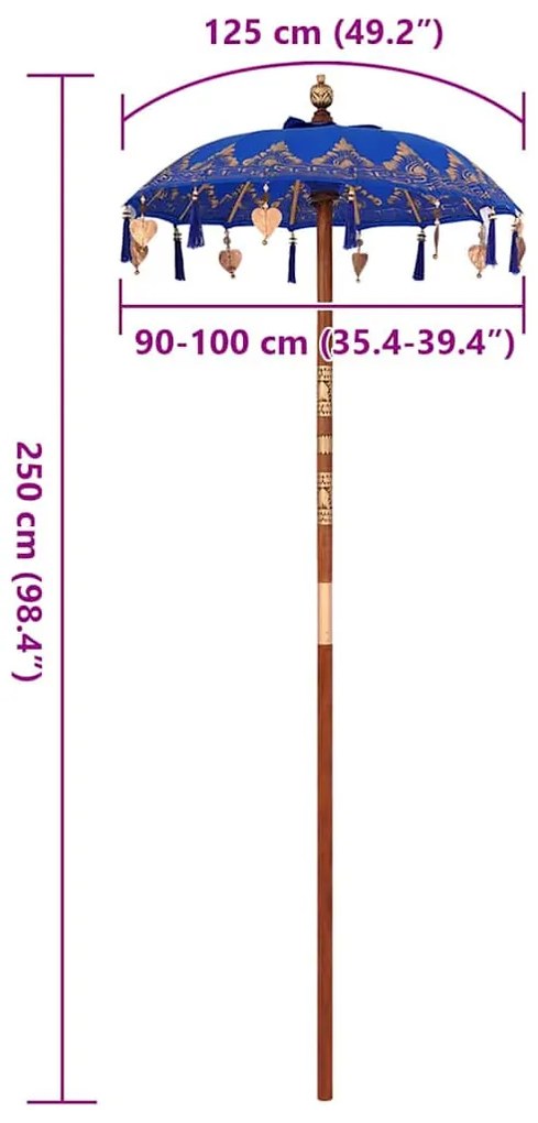 Balinéz Napernyő Kék (90-100) x 260 cm Pamut és tömör fa