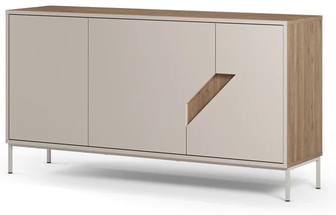 Krémszínű-natúr színű komód tölgyfa dekorral 150x80x40 cm Lilou – Marckeric