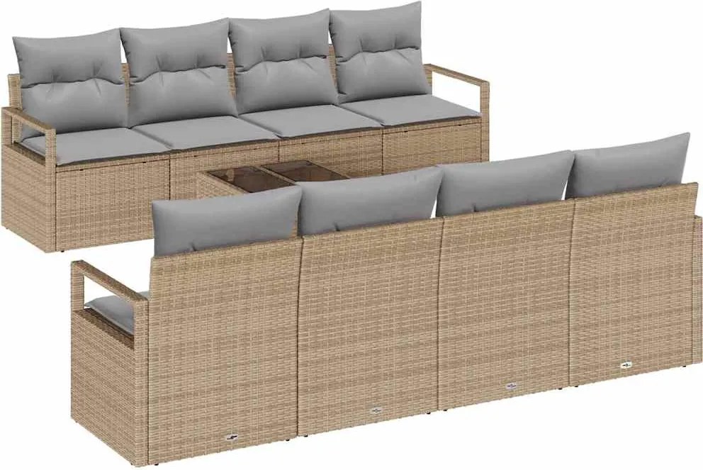 vidaXL Kanapé Szett párnával 7 pcs Barna és szürke polirattan