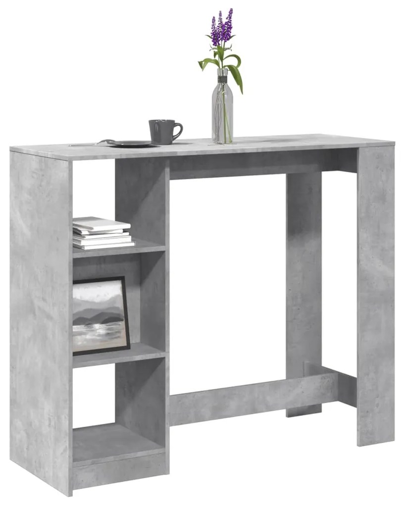 betonszürke szerelt fa bárasztal polccal 124 x 46 x 103,5 cm