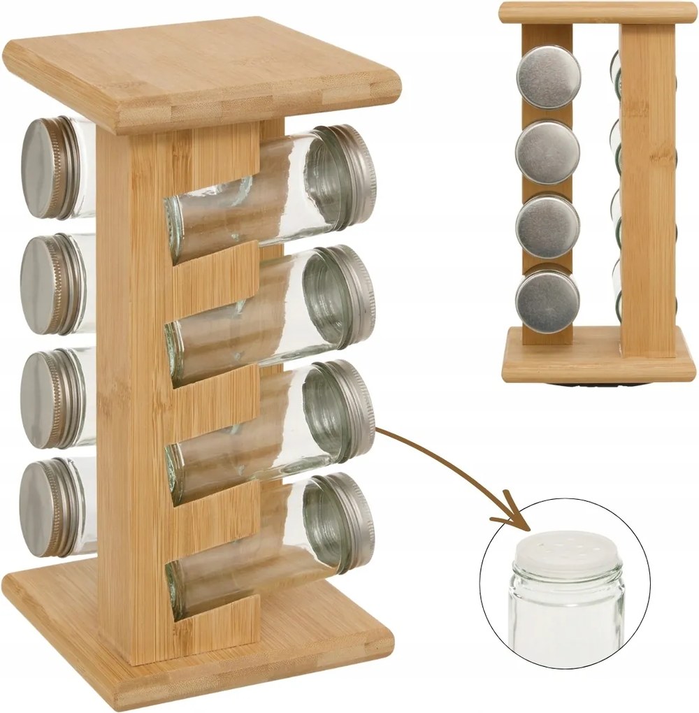 Fűszertartó Állvány 8 Db-os Bambusz Konyhai Rendszerező Fűszertartó