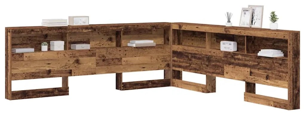 Tároló fejtámla polcokkal fejtámlával Régi fa 200 cm Faanyag