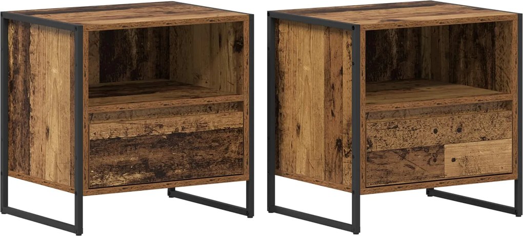 vidaXL Éjjeli asztal fiókkal 2 pcs Öreg fa 50 x 39,5 x 50 cm Faanyag