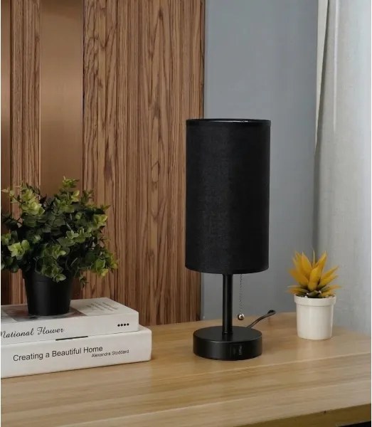 Brilagi - Asztali lámpa USB-porttal TABLON 1xE27/25W/230V fekete