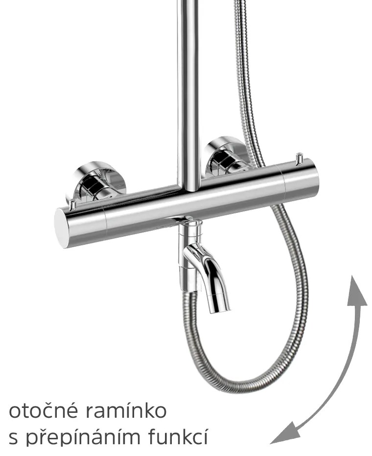 Mereo Mereo, termosztatikus fali kádcsaptelep tömlővel, kézi és tányéros négyzetzuhany vékony 200x200mm, MER-CB60101TSD