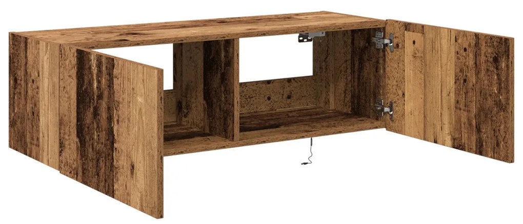 TV fali szekrény LED lámpákkal, régi fa 100x35x31 cm