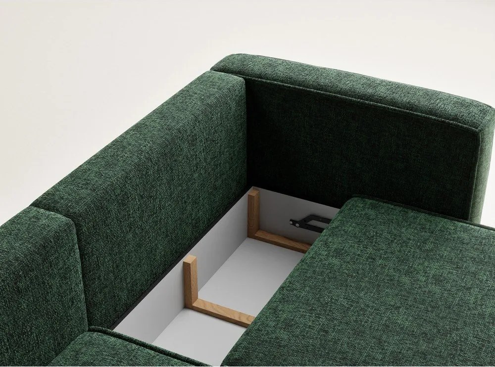 Sötétzöld zsenília kinyitható-tárolóhelyes sarokkanapé (bal oldali-heverő résszel) Velto – Maison de Rêve