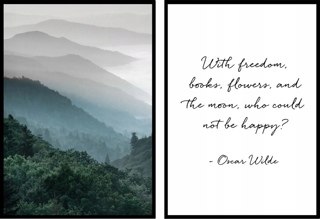 Poszter szett 2db 40x50 Hegyek zöld természet tájkép felirat tavasz nyár erdő