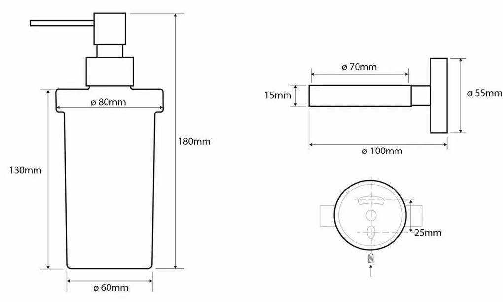 Sapho XR101W X-Round White szappanadagoló 230 ml, tejes üveg/fehér