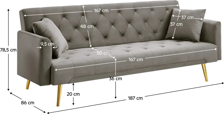 Kihúzható kanapé, szürkésbarna Taupe/gold króm-arany, ALISIA