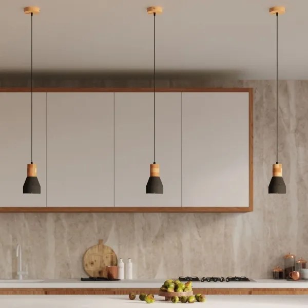 Sollux SL.0963 - Csillár zsinóron QUBIC 1xE27/60W/230V beton/fa fekete