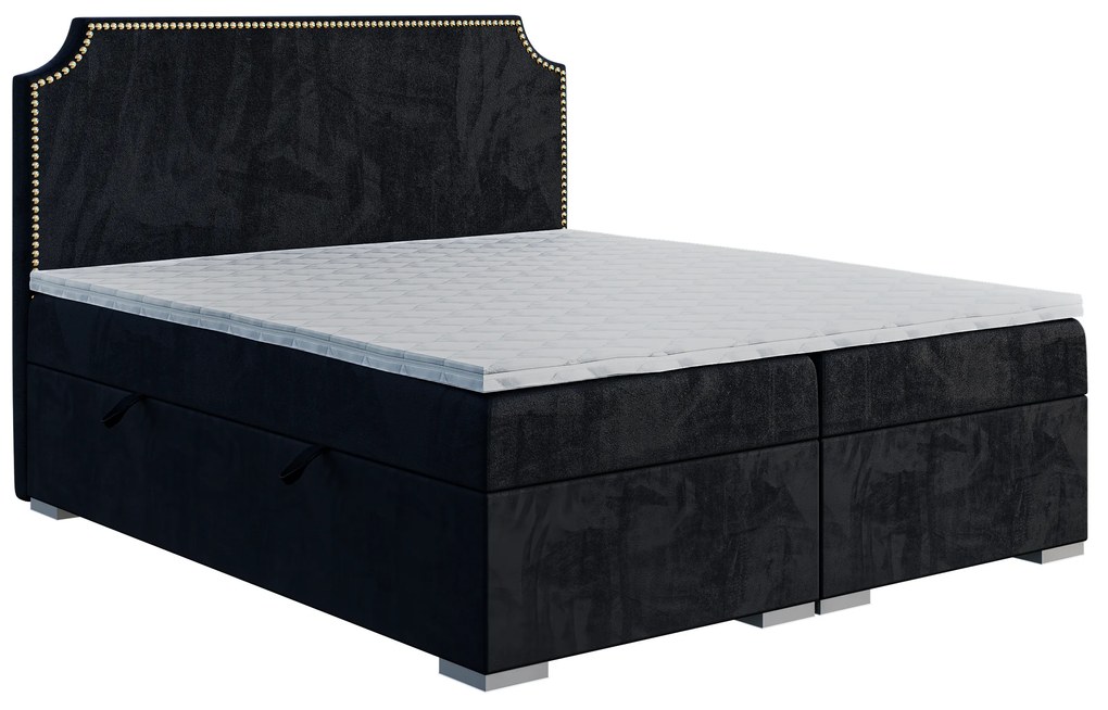 Franciaágy Boxspring 140 cm Lupin (fekete) (matraccal és tárolóhellyel). Akció -17%. 1043410