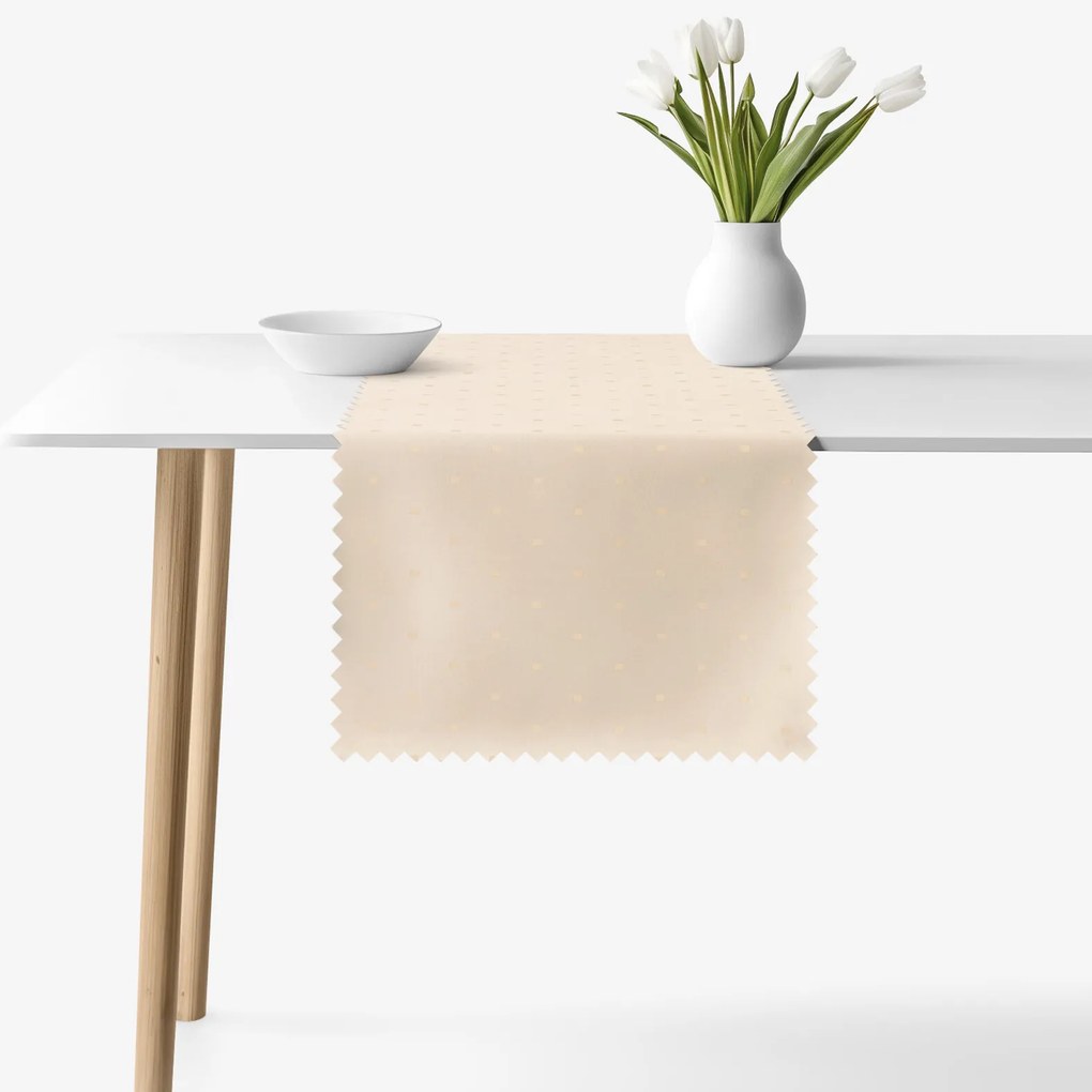 Goldea ünnepi teflonos asztali futó - pezsgő színű alapon fényes négyzetek 35x140 cm