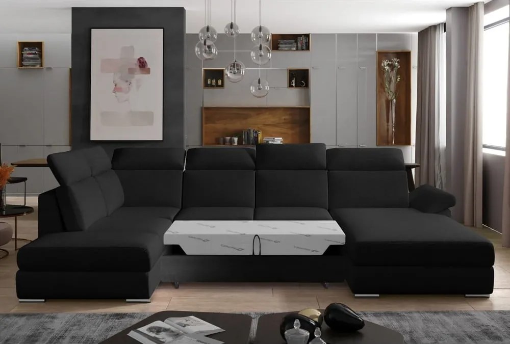 Fekete kinyitható sarokkanapé (bal oldali-U alakú) Evanell – ELTAP