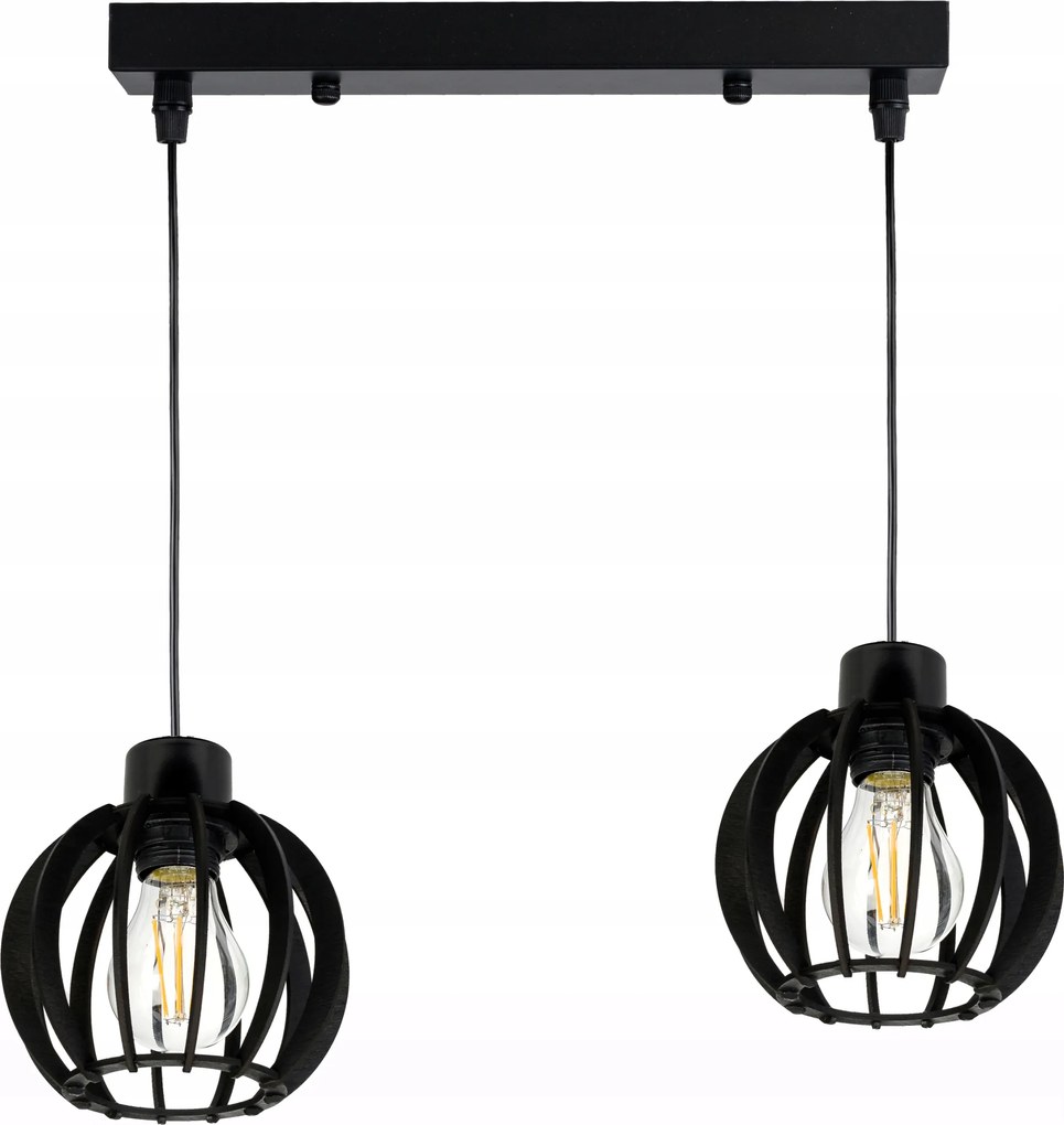 Mennyezeti Túlnyúló Lámpa Függő Csillár Fekete Loft Lámpabúra Fa Fekete 2x E27