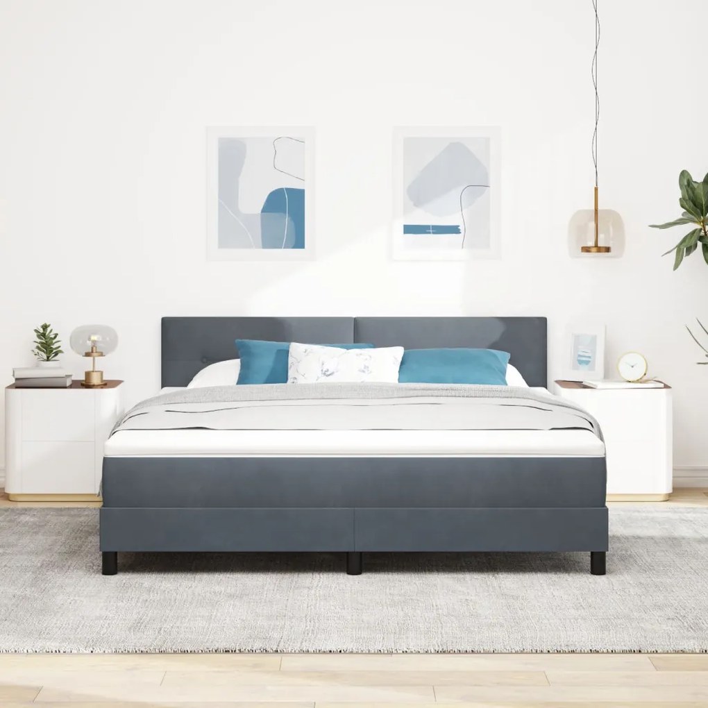 Boxspring Ágy Matraccal Sötétszürke Szuper King Bársony