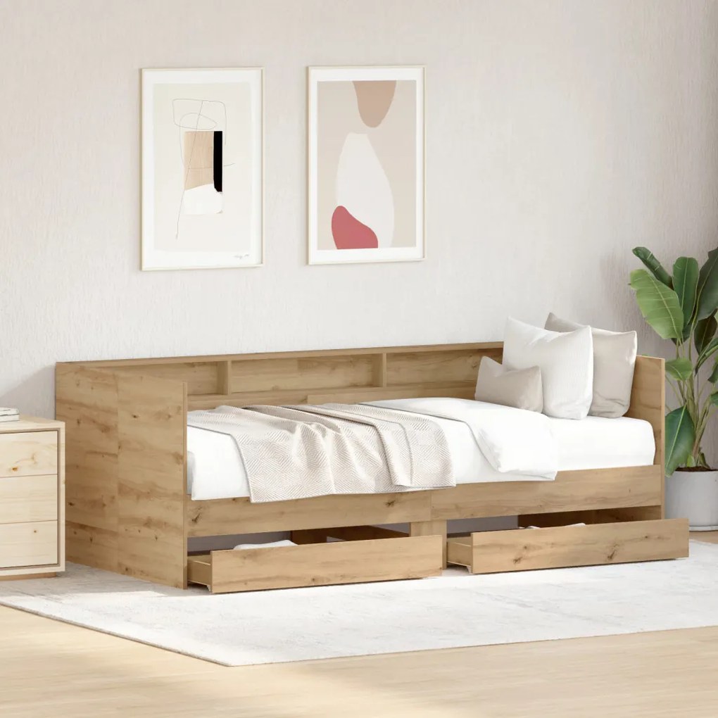 Nappali ágy fiókokkal Iparművészeti tölgy Rétegelt fa 75 x 190 cm