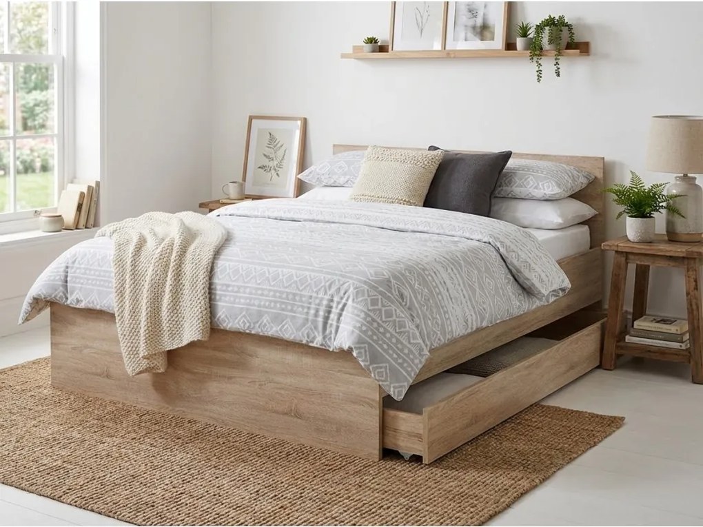 Ágy ELISA 180 x 200 cm, sonoma tölgy Ágyrács: Lamellás ágyrács, Matrac: Deluxe 10 cm matrac