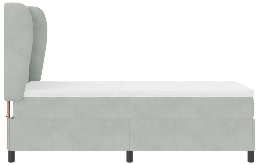 Boxspring Ágy Matrac Púder Szürke 90x190 cm Bársony