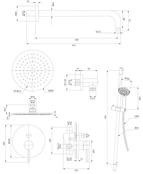OMNIRES SYSY17CR - Zuhanyszett falba építhető Y csapteleppel, króm fényes