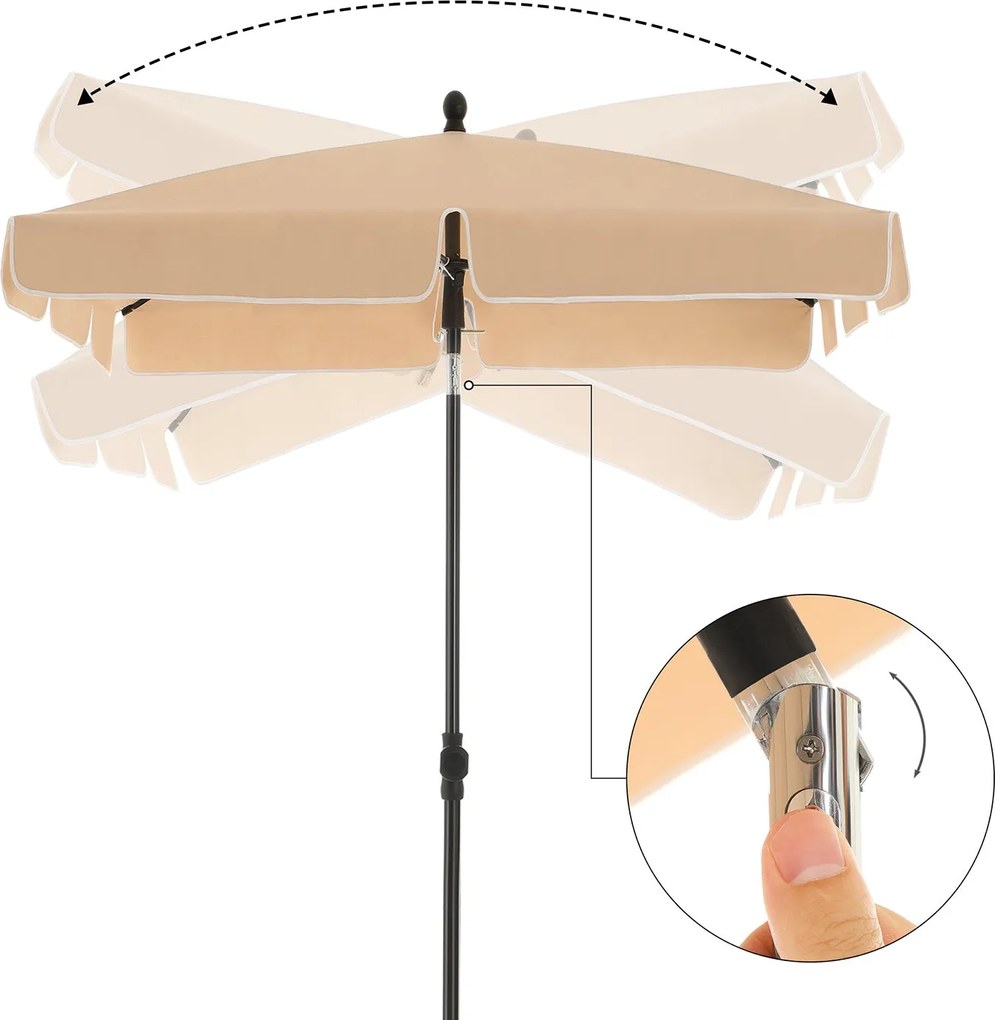 Téglalap alakú napernyő 2 × 1,25 m, UPF 50+ védelem, dönthető, talp nélkül, taupe