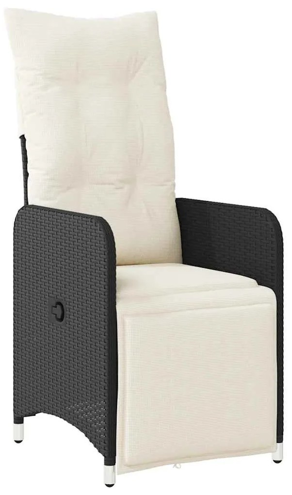 9 részes fekete polyrattan kerti bisztrógarnitúra párnákkal