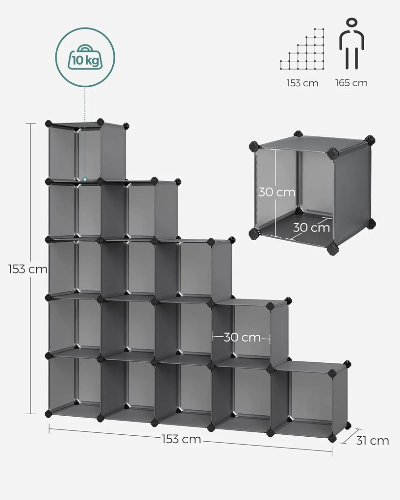 SONGMICS 16 kockás DIY polcrendszer és cipőtároló, szürke