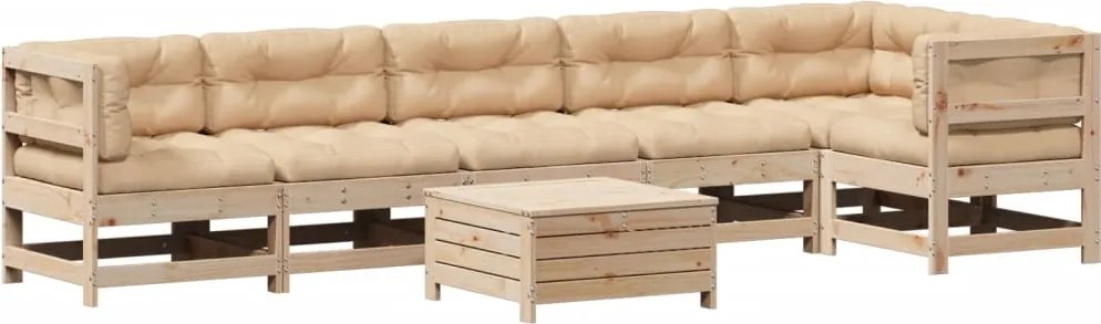 vidaXL 7 részes tömör fenyőfa kerti ülőgarnitúra párnával