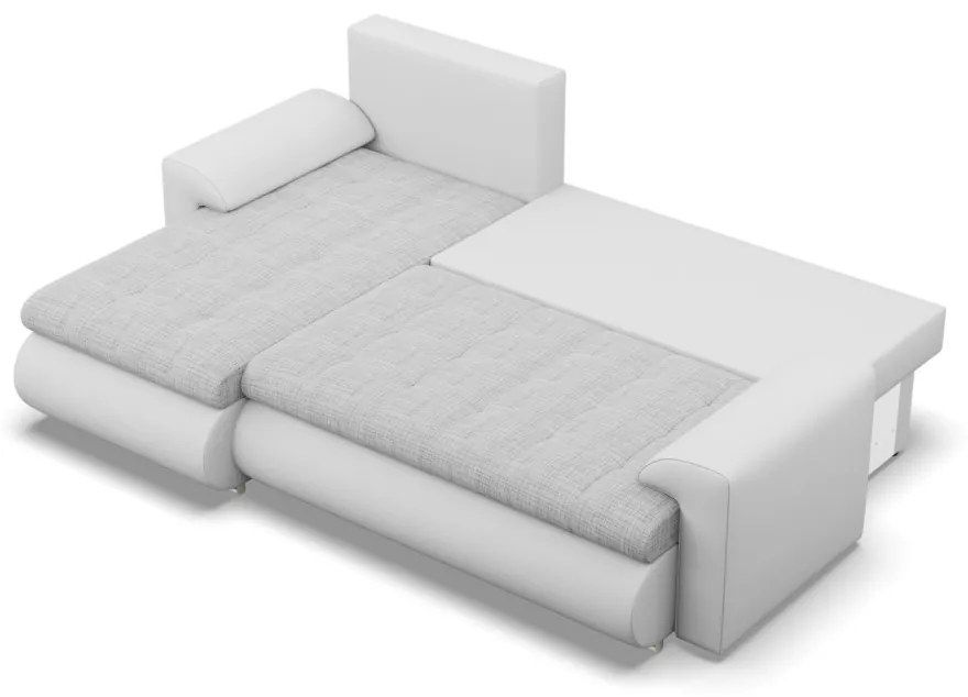 Tokio sarokkanapé, 2 ágyneműtartóval, fonott + műbőr, baloldali, szürke - fehér
