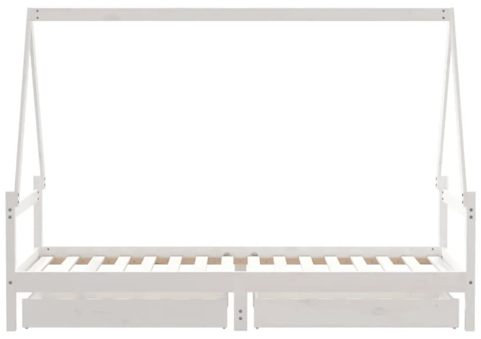 fehér tömör fenyőfa gyerekágykeret fiókokkal 80 x 200 cm