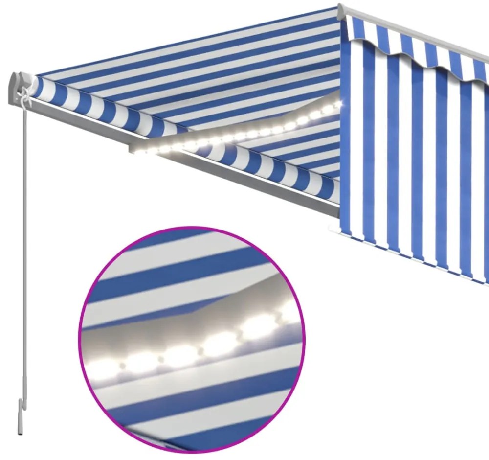 kék és fehér kihúzható LED-es napellenző redőnnyel 3,5 x 2,5 m