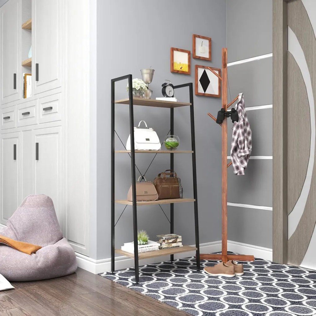 Intenso Home 4 szintes nyitott könyvespolc 60 x 148cm, döntött design, sonoma tölgy | Univerzális tároló állvány fém lábakkal