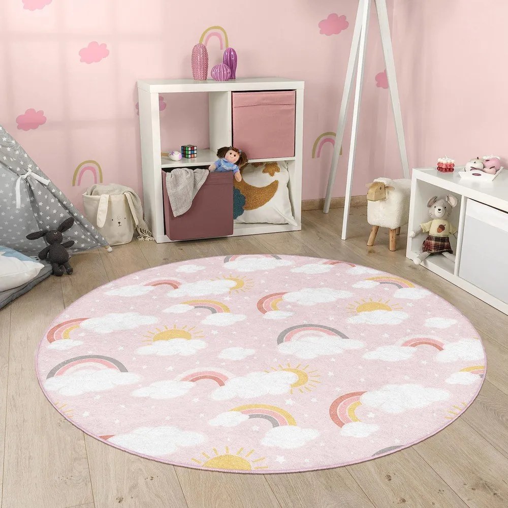 Rózsaszín mosható gyerek szőnyeg ø100 cm Rainbow World – Mila Home