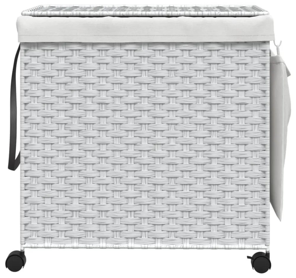 fehér rattan szennyeskosár kerekekkel 60x35x60,5 cm
