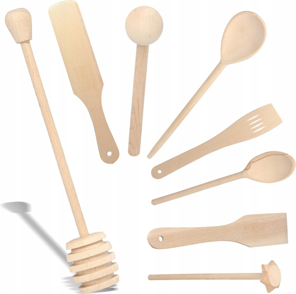 8x Konyhai Eszközök Fa kanál spatula Konyhai Lapát palacsinta Qi Készlet